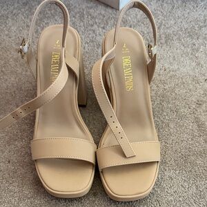 Dream Pairs Beige Block Heel Slingback Sandals